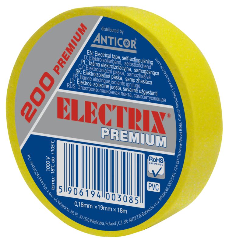 Electrix 200 PVC-isolationstape 0,18 mm x 19 mm x 18 m gul