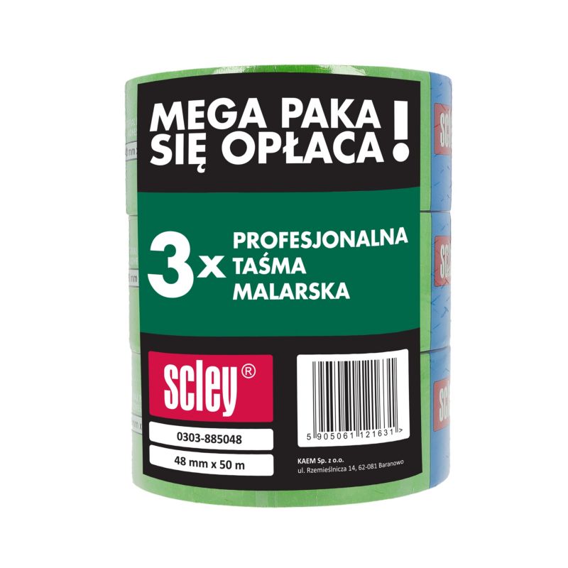 Scley grøn malertape 48 mm x 50 m, 3 stk.