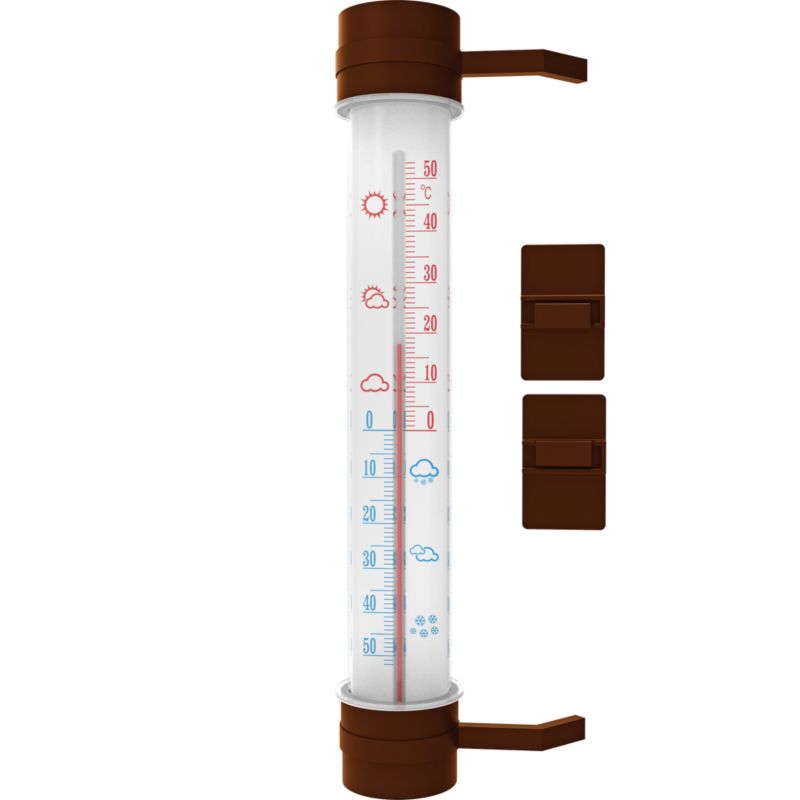 Rørformet vinduestermometer 27 cm i brun