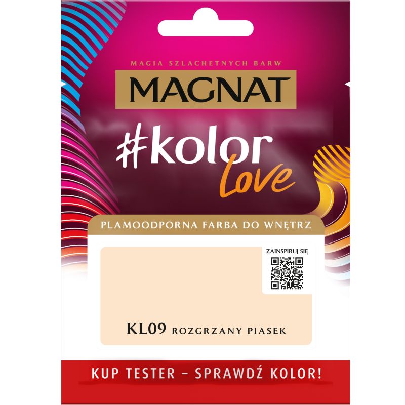 Tester til pletresistent maling Magnat #kolorLove KL09 varm sand 0,025 l