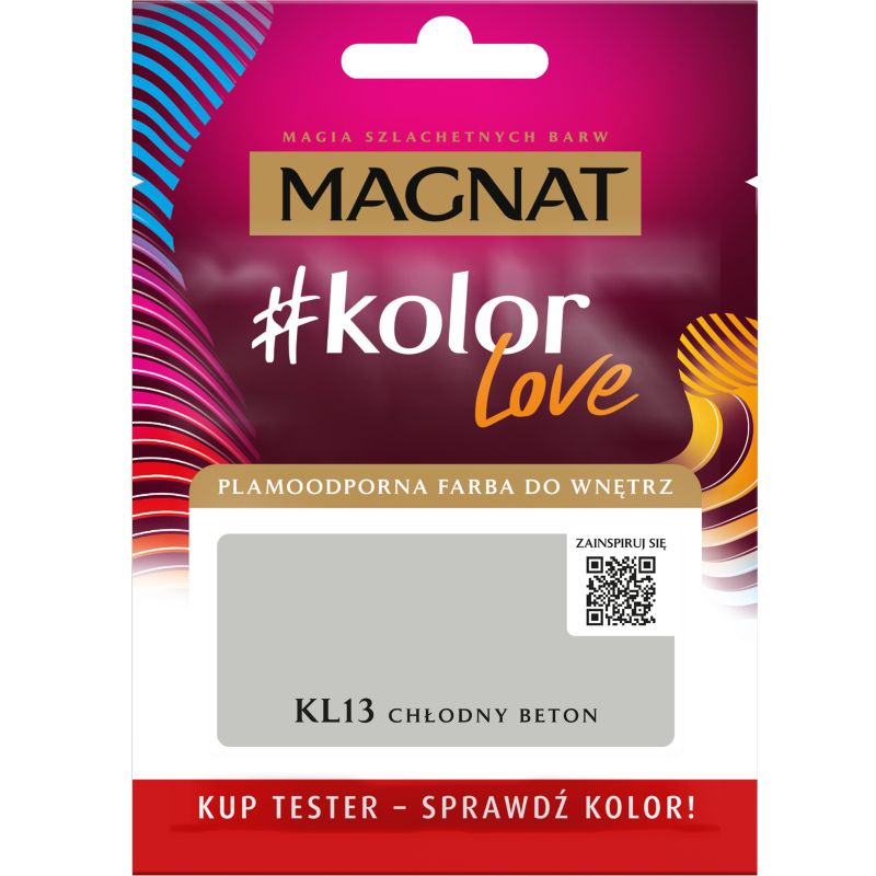 Tester af pletbestandig maling Magnat #kolorLove KL13 kold beton 0,025 l