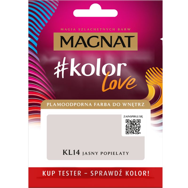 Tester til pletresistent maling Magnat #kolorLove KL14 lys ask 0,025 l