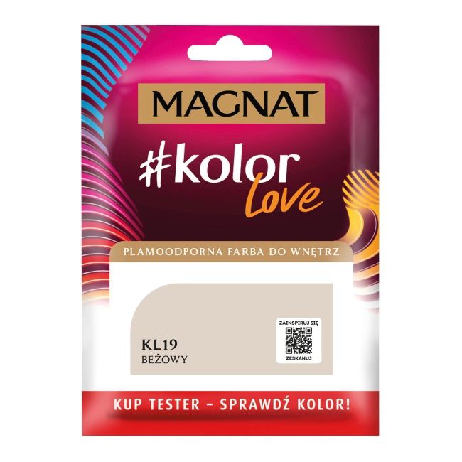 Tester af pletresistent maling Magnat #kolorLove KL19 beige 0,025 l