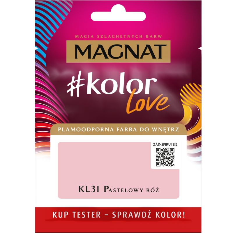 Tester til pletresistent maling Magnat #kolorLove KL31 pastelrosa 0,025 l
