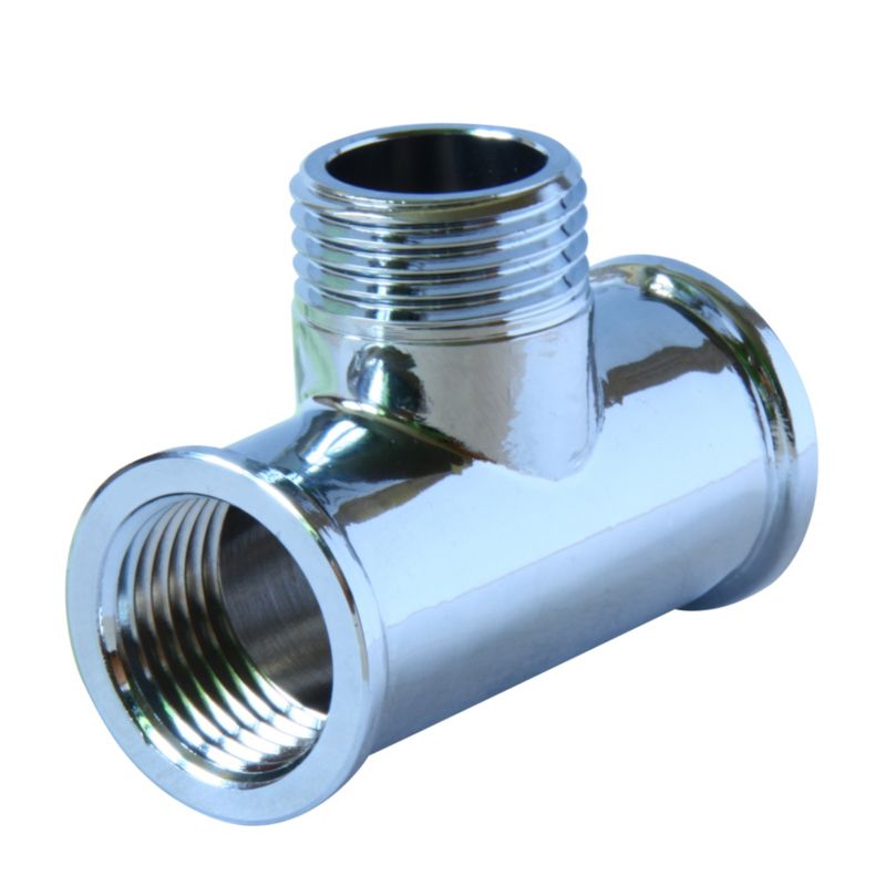 Kromet 1/2" rør-T-stykke med lige gevind
