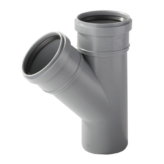 PP Pipelife 45° afløbsgrenrør til indendørs brug 110/110 mm grå