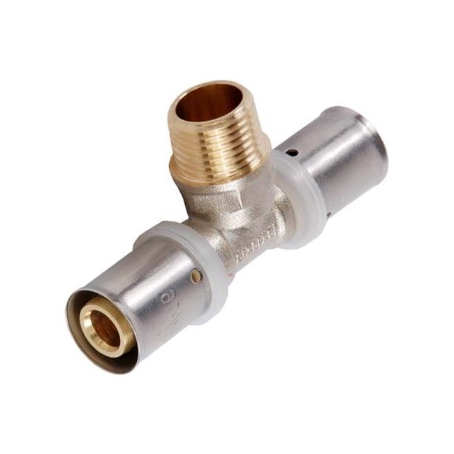 Presfittings T-stykke med udvendigt gevind 16 x 1/2" x 16 fra Idmar Group