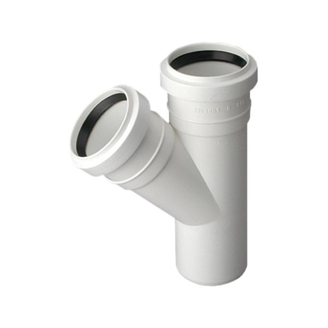 Standard T-stykke Pipelife 45° 50 / 50 mm hvid