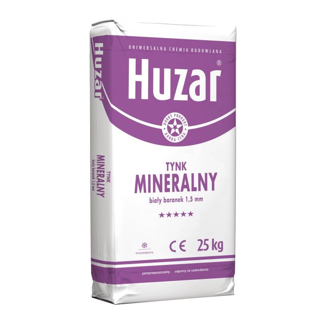 Mineralpuds Huzar baranek 1,5 mm hvid 25 kg