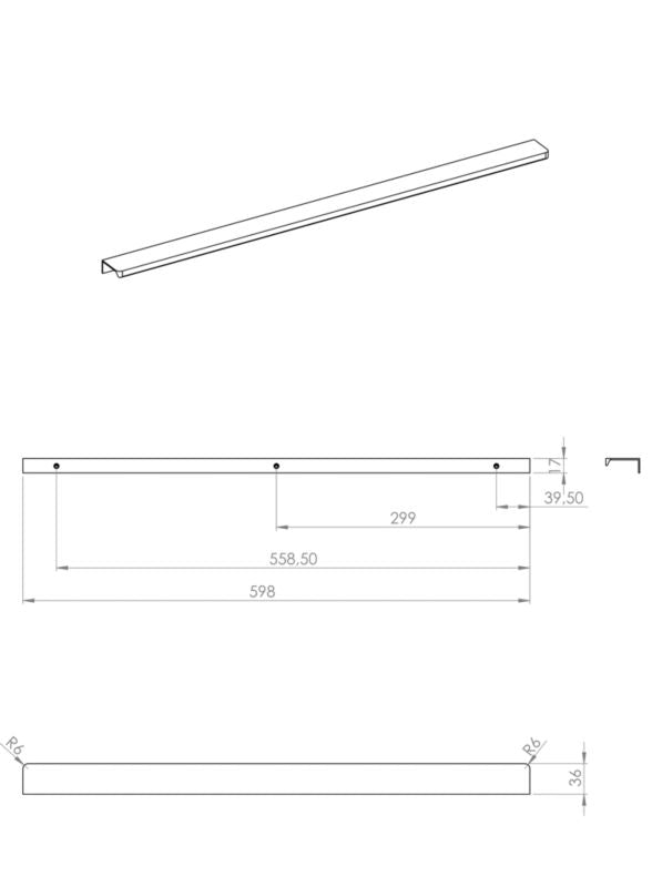 Roca Style møbelgreb 60 cm krom 2 stk.