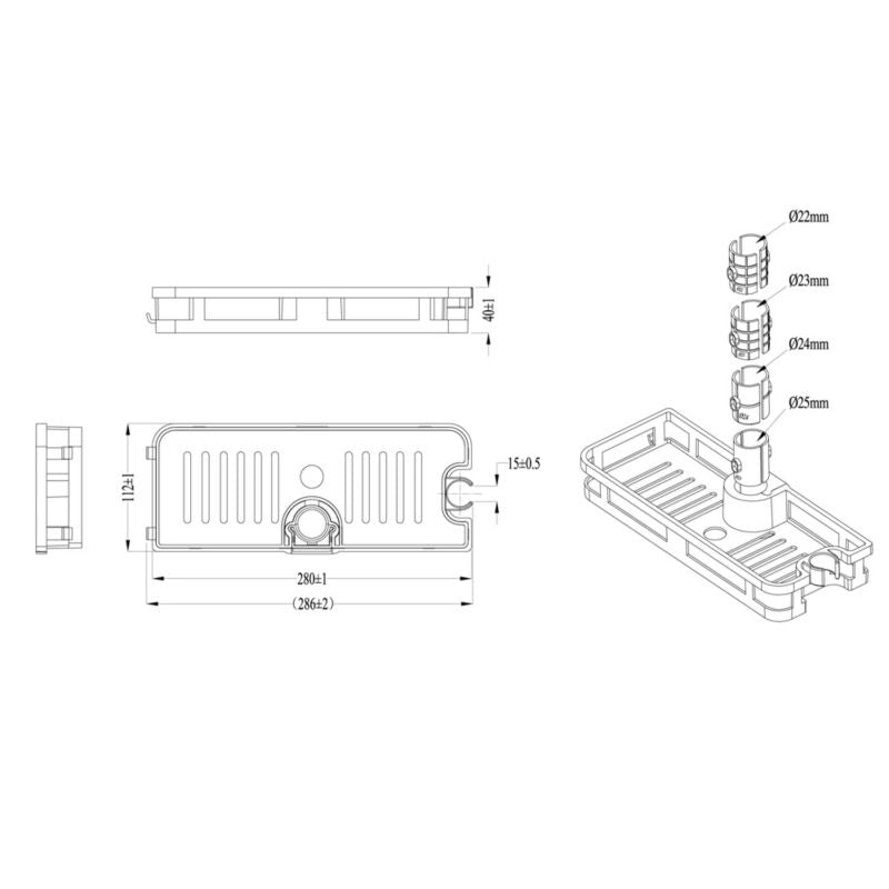 Bruseholder til Stang 22-25 mm Krom 286x40x112 mm