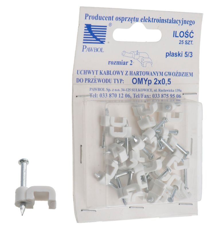 Elgotech kabelholdere i plastik 2 x 0,5 mm hvide, 25 stk.