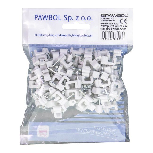 Flade kabelholdere Eglotech 2 x 1,5 mm hvide, 100 stk.