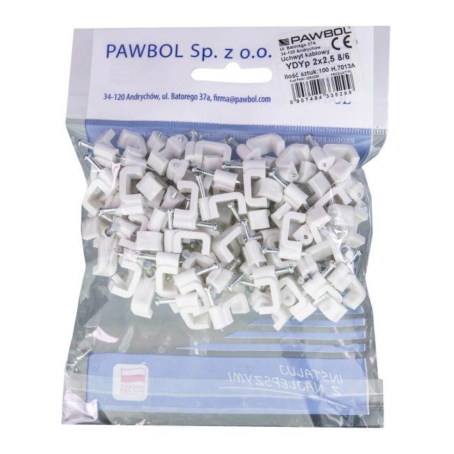 Eglotech flade kabelholdere 2 x 2,5 mm hvide 100 stk.