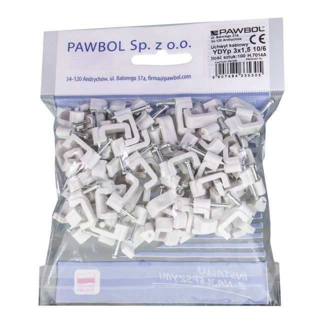 Flade kabelholdere Eglotech 3 x 1,5 mm hvide 100 stk.