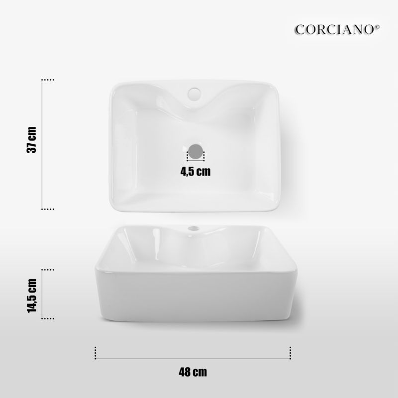 Corciano Kelly bordmonteret vask 48 cm rektangulær 1 stk.