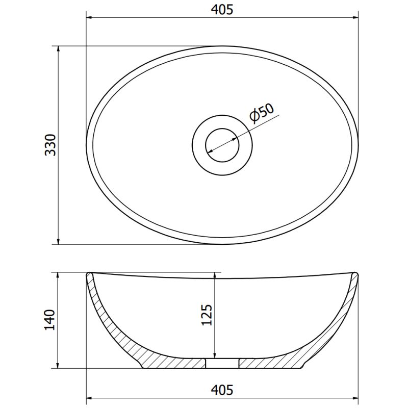 Mexen Elza bordmonteret vask 40 x 33 cm hvid/guld med linjemønster, 1 stk.