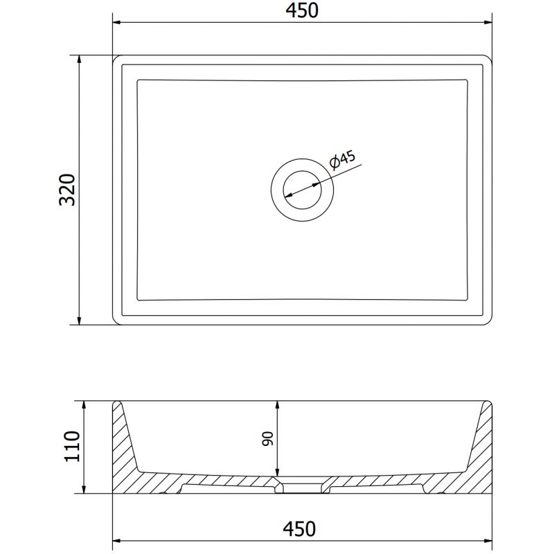 Mexen Goya bordmonteret vask 45 x 32 cm mat sort 1 stk.