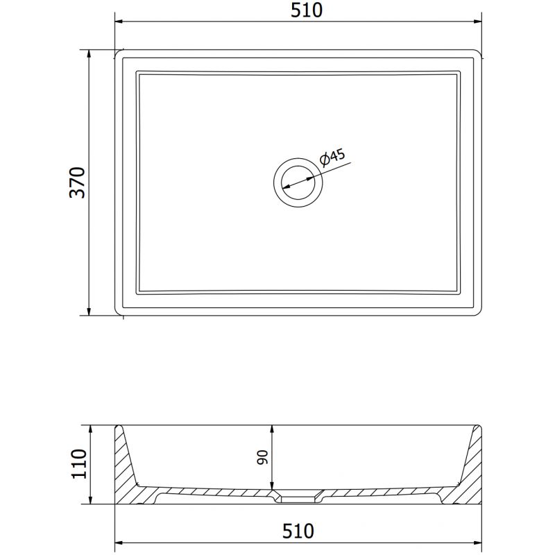 Mexen Goya bordmonteret vask 51 x 37 cm mat sort 1 stk.