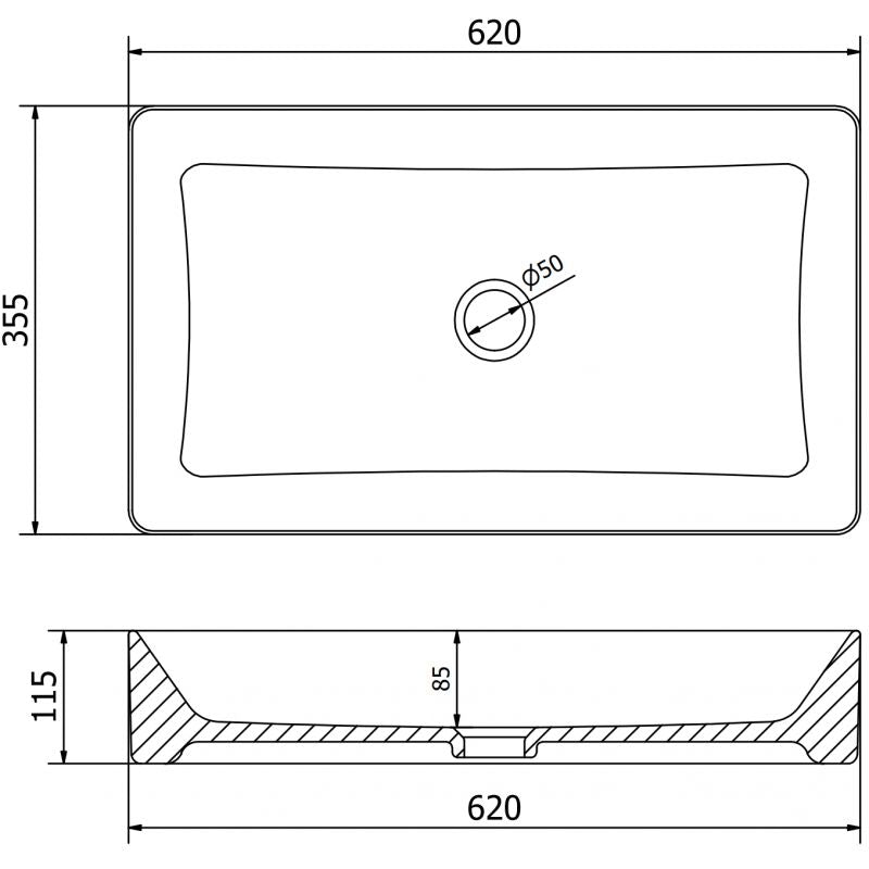 Mexen Nadia bordmonteret vask 62 x 35 cm hvid/sort 1 stk.