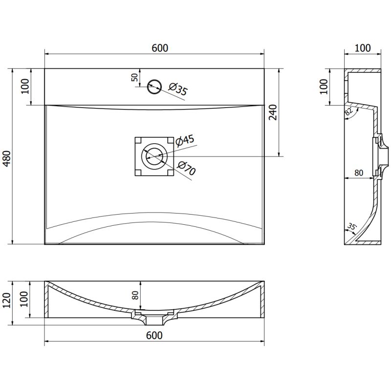 Mexen Poli bordmonteret vask sort 60 x 48 cm 1 stk.