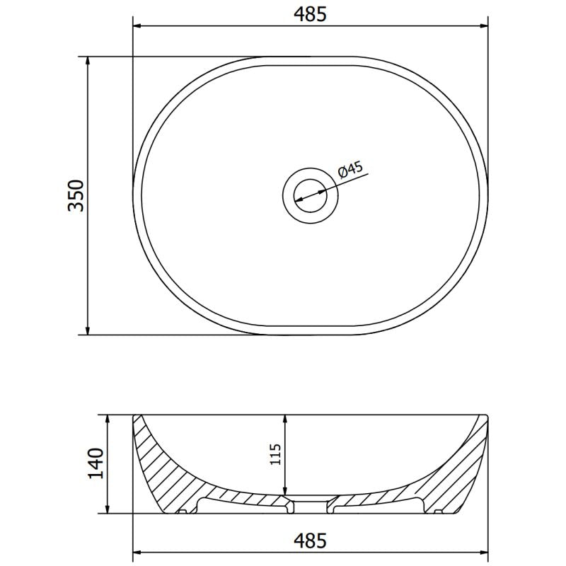 Bordmonteret vask Mexen Viki 48 x 35 cm mat-sort med sølvskællemønster 1 stk.