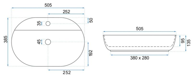 Rund Keramisk Bordhåndvask 38,5x13,5 cm Hvid 1 Stk.