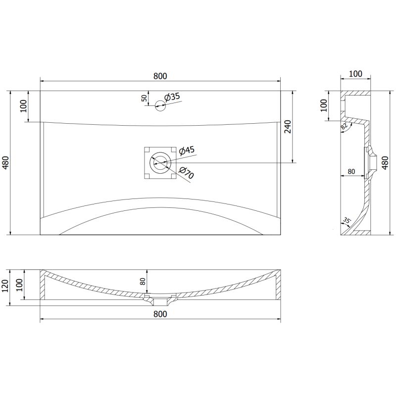 Bordmonteret vask i konglomerat 1/O Mexen Poli 80 x 48 cm sort 1 stk.