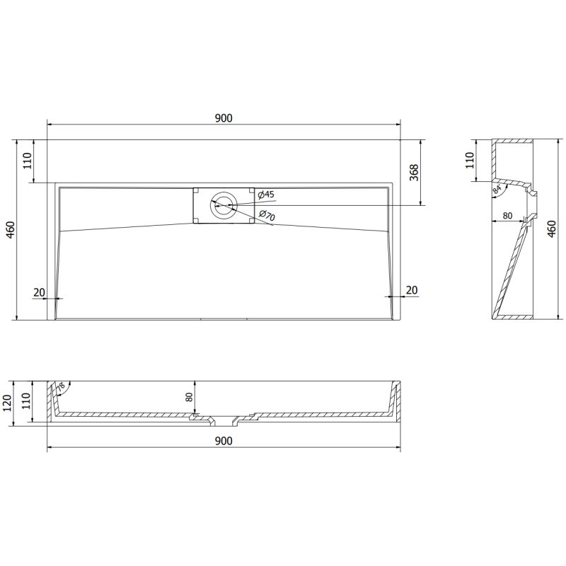 Bordmonteret vask i konglomerat B/O Mexen Ava 90 x 46 cm sort 1 stk.