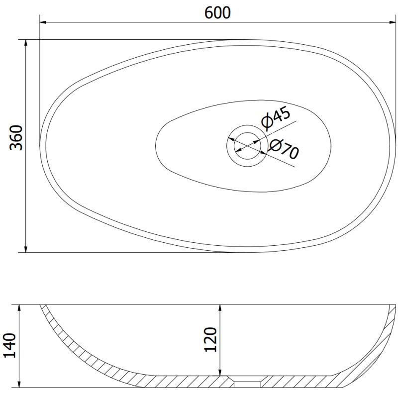 Mexen Nora bordmonteret vask i konglomerat 60 x 36 cm hvid 1 stk.