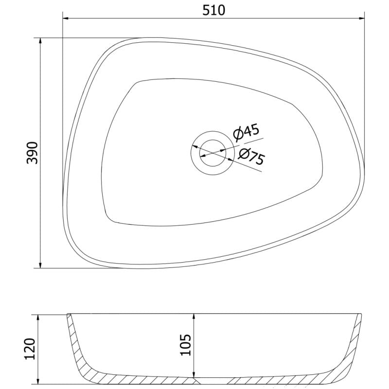 Bordmonteret vask i konglomerat Mexen Ono 51 x 39 cm hvid 1 stk.
