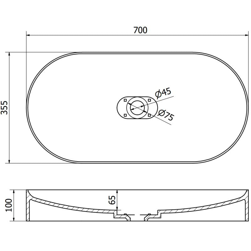 Mexen Sofia bordmonteret vask i konglomerat 70 x 35 cm hvid 1 stk.