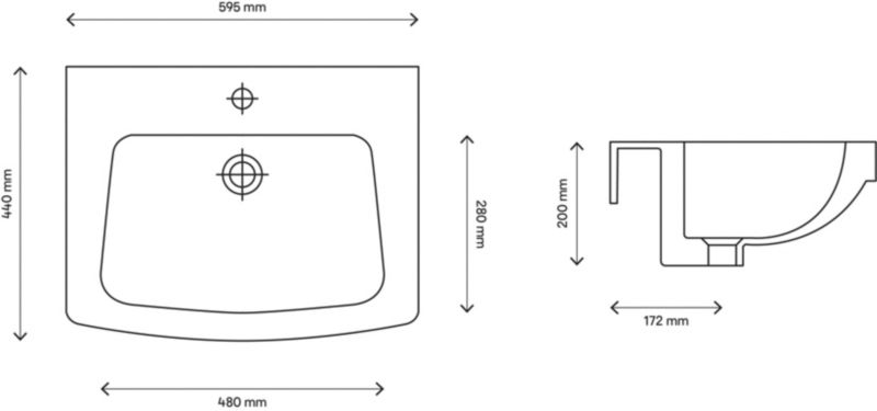 Væghængt håndvask GoodHome Zapia 59,5 x 44 cm med hul til armatur