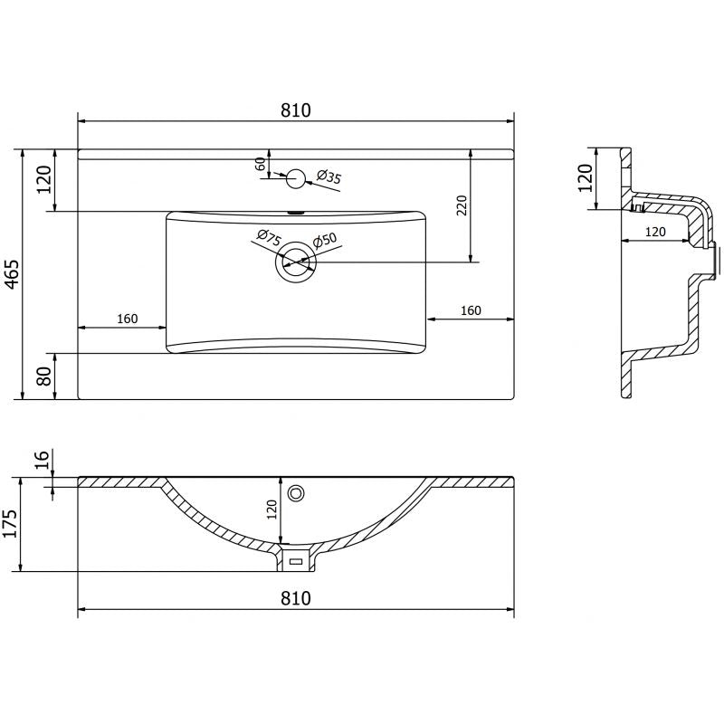 Indbygget vask Mexen Atena hvid 81 x 46,5 cm 1 stk.