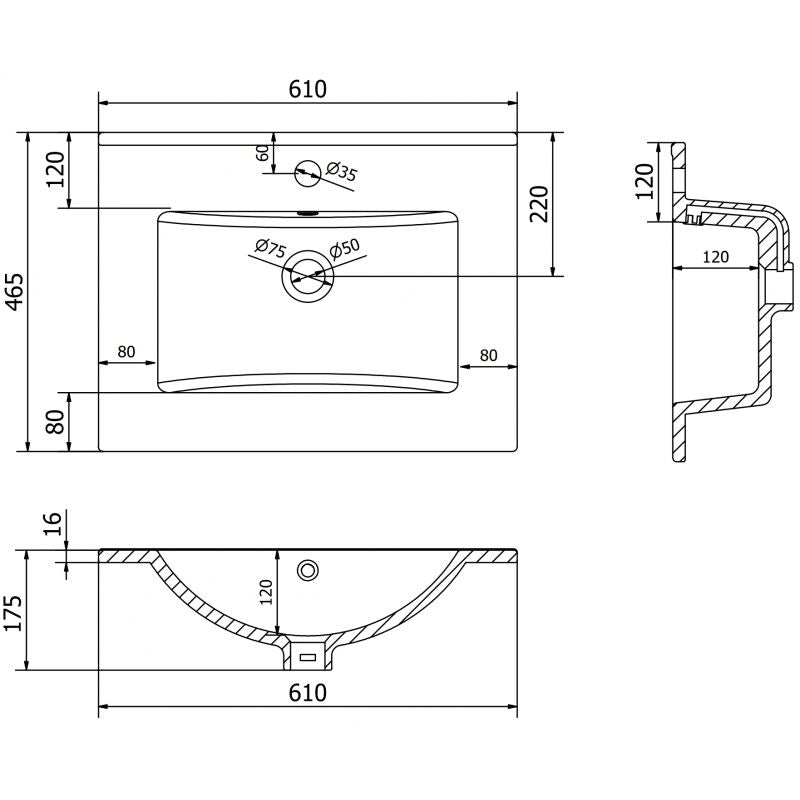 Indbygget vask Mexen Atena sort 61 x 46 cm 1 stk.