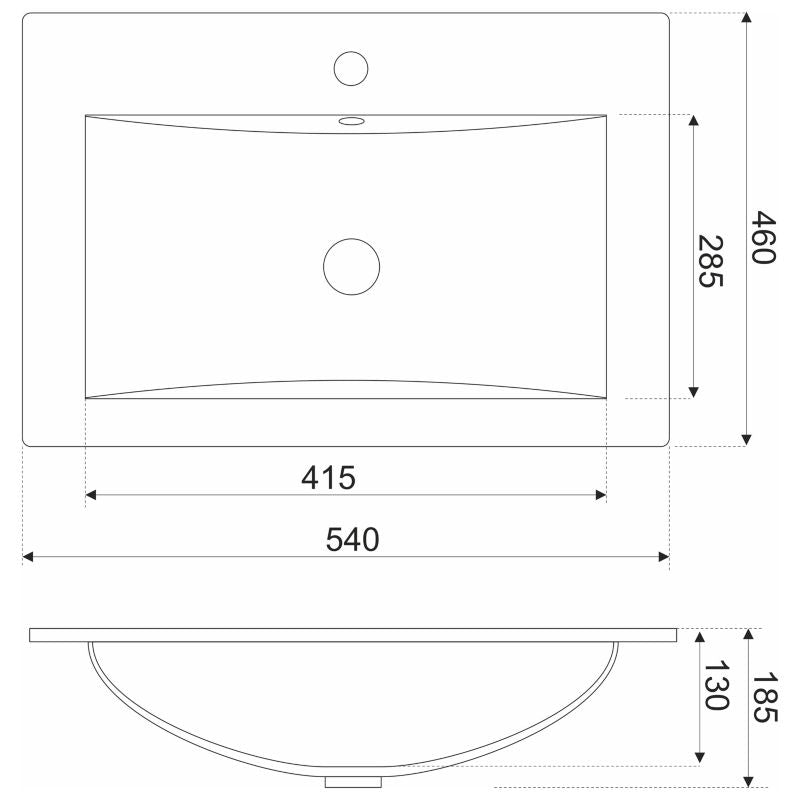 Indbygget vask Kerra KR-530 rektangulær hvid med hul til armatur, 1 stk.