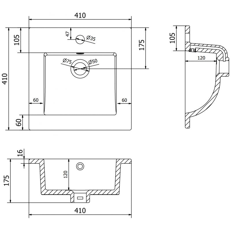 Indbygget vask Mexen Atena 41 x 41 cm mat sort 1 stk.