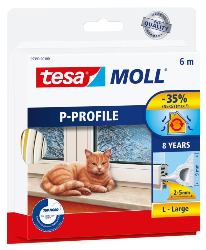 Tesa tætningsliste profil P 6 m hvid