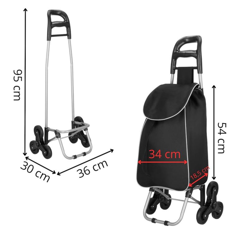 Transportvogn til indkøb 30 l Springos med indkøbstaske til seniorer på 6 hjul, trappetrinsmodel grå-sort 1 stk.