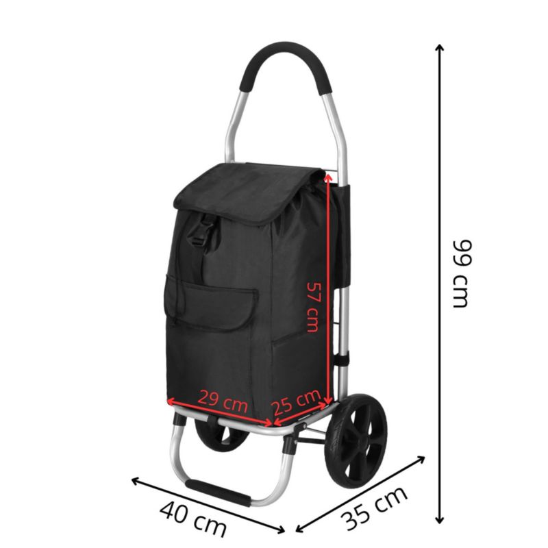 Transportvogn til indkøb med 42 l taske til seniorer på hjul, sort