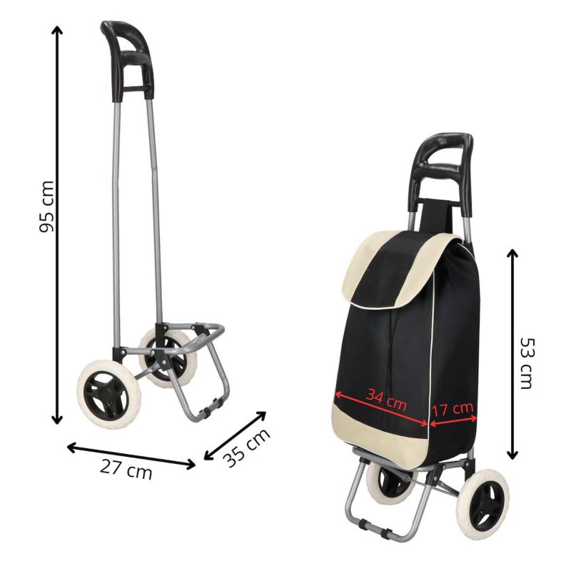 Springos transportvogn til indkøb med 30 l taske til seniorer på hjul i creme-grå, 1 stk.