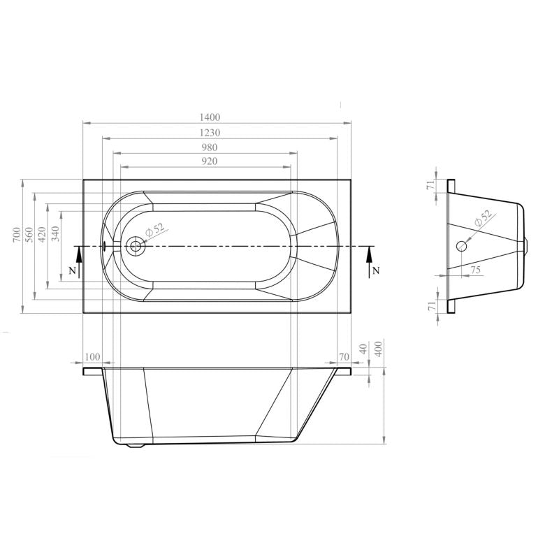 Akrylbadekar Cooke&Lewis Anna 140 x 70 cm
