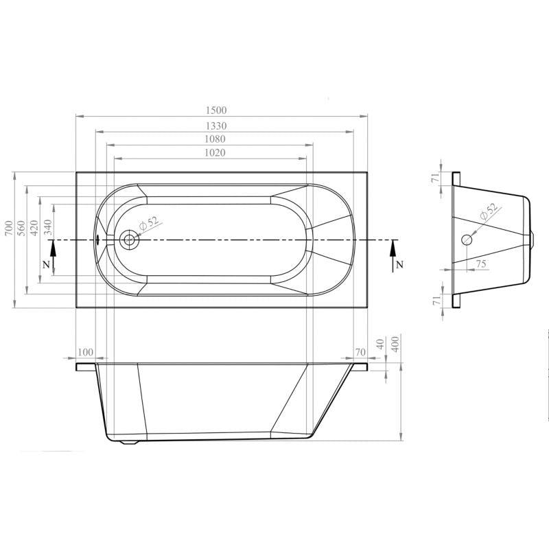 Akrylbadekar Cooke&Lewis Anna 150 x 70 cm