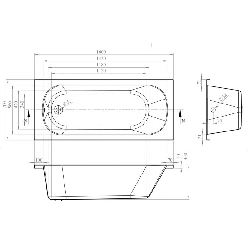 Cooke&Lewis Anna akrylbadekar 160 x 70 cm