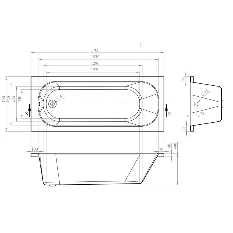 Cooke&Lewis Anna akrylbadekar 170 x 70 cm