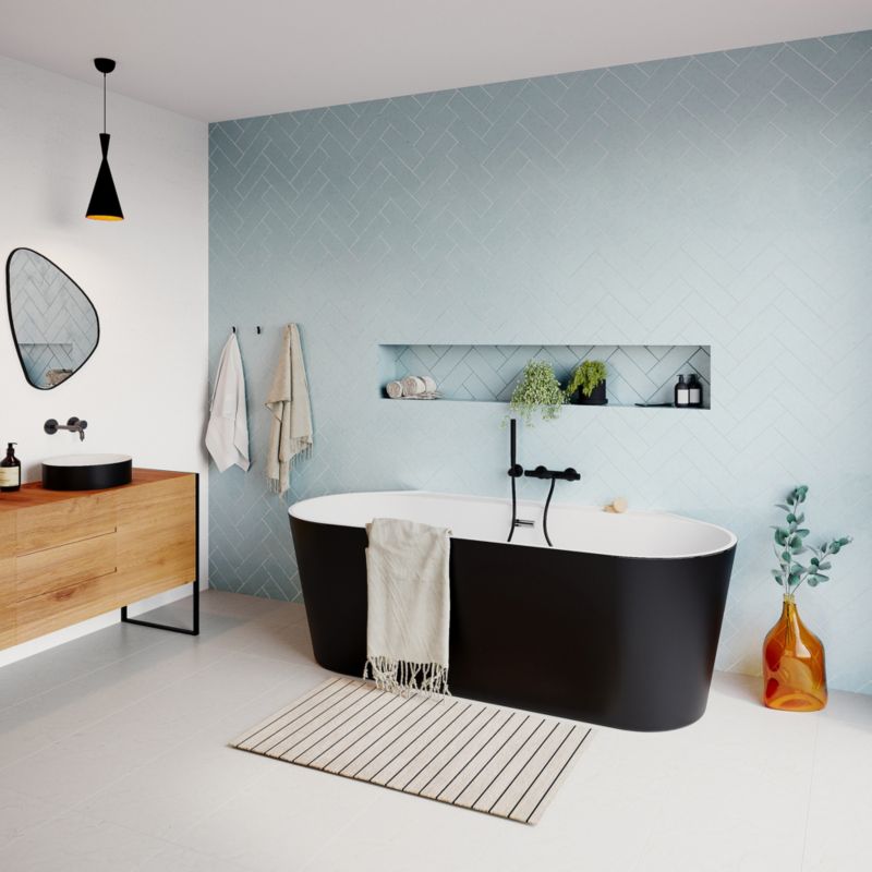 GoodHome Nakina akrylbadekar 180 x 80 cm sort/hvid (dobbelt-sidet med to ryglæn)