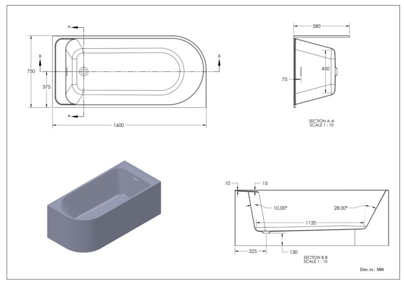GoodHome Oguta akrylbadekar 160 x 75 cm højre hvid