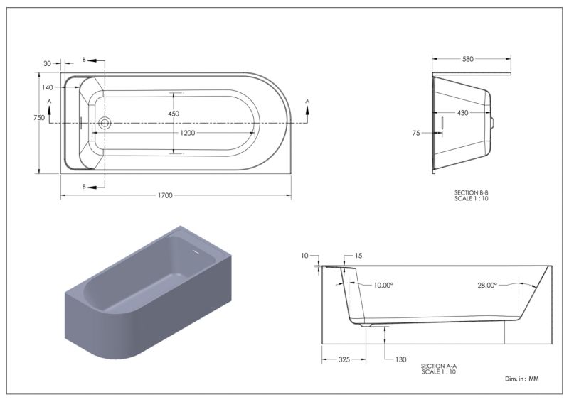 GoodHome Oguta akrylbadekar 170 x 75 cm højre mat-sort
