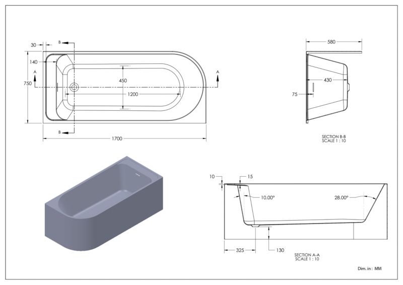 GoodHome Oguta hjørnebadekar 170 x 75 cm hvid højre