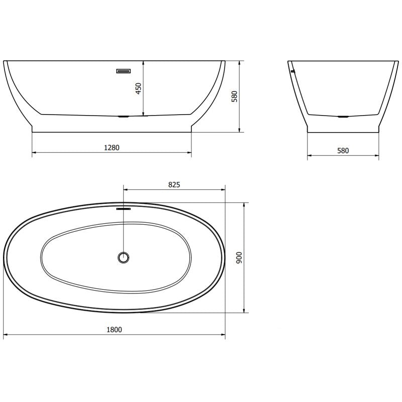 Fritstående badekar Mexen Bilbao 180 x 90 cm hvid/sort med overløb i rosa guld 1 stk.
